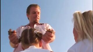 Slutty blonde is videotaped getting bent over by dude