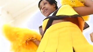 Vulgar african cheerleader taking white dick
