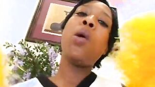 Vulgar african cheerleader taking white dick