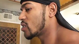 Blonde Bombshell ride a rough african dick while giving bj