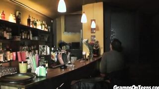 Teenagers barmaid screws oldie into reverse