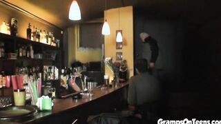 Teenagers barmaid screws oldie into reverse
