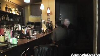 Teenagers barmaid screws oldie into reverse