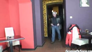 Teenagers barmaid screws oldie into reverse