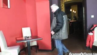 Teenagers barmaid screws oldie into reverse