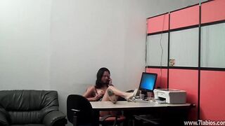 Secretary receives a call from her BF and warms up, masturbates, and even blows her boss's twat