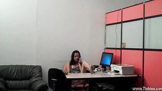 Secretary receives a call from her BF and warms up, masturbates, and even blows her boss's twat