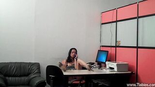 Secretary receives a call from her BF and warms up, masturbates, and even blows her boss's twat
