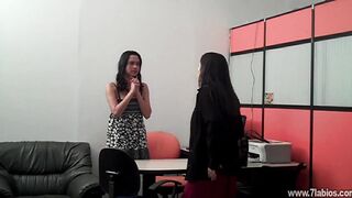 Secretary receives a call from her BF and warms up, masturbates, and even blows her boss's twat