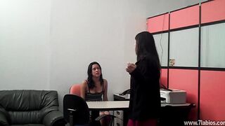 Secretary receives a call from her BF and warms up, masturbates, and even blows her boss's twat
