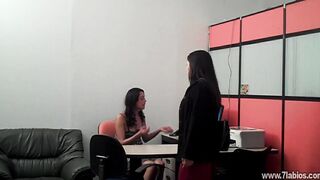Secretary receives a call from her BF and warms up, masturbates, and even blows her boss's twat