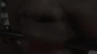Firey Gf slides clothespins on slaves nipples and penis