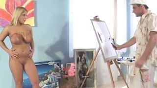 Super blond with a shapely body gets bald vagina pounded