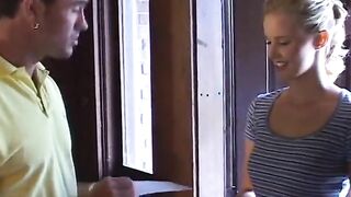Cum chugging blond Hottie gets cock inside her tight twat and butt