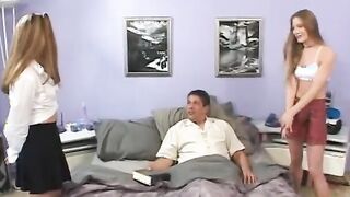 Stud does sixty-nine on babe blonde then take turn fucking 2 cunts