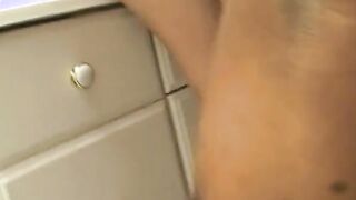 Interracial chicks licking each other inside WC