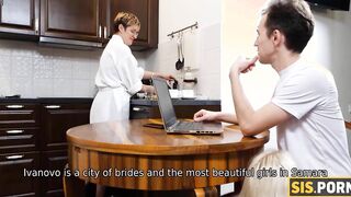 SISPORN. After dinner bro convinces stepsister to have sex inside the bedroom