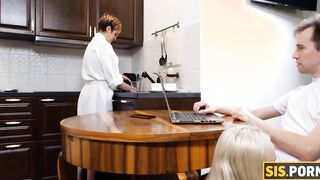 SISPORN. After dinner bro convinces stepsister to have sex inside the bedroom
