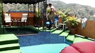 Hottie dark hair inside african tights licking dick while butt screwed
