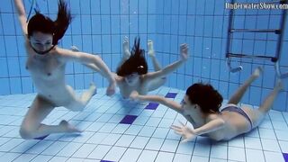 Fun nude girls got sensual into the pool