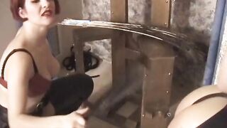 Wild leather doms with Bombshell red lipstick pinch and suck mass
