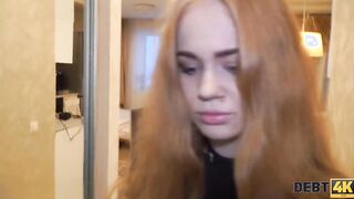 DEBT4k. Young debt collector throws a leg to the waitress
