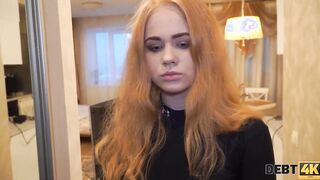 DEBT4k. Young debt collector throws a leg to the waitress