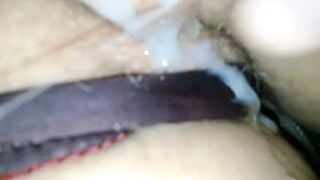 Banged! and cum on her unshaved panty twat
