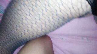 Cum on her ebony panty and fishnet pantyhose