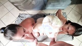 Getting fellatio and hand job training by two tiny breasts women as well as getting my face spat on | crazy talking