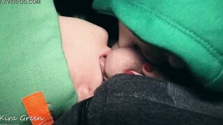 Girls inside hoodies blowing dick - bj, blowing nuts, doggy, creampie into mouth, blowing after cumming - 3some Amateur 19 Yo Kira Green (ShortVer)