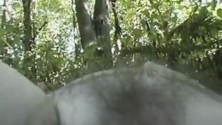 Sexual bbw with long boobs give a dude head inside the forest