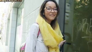 Bigtit nerdy Hot pulled inside rides long cock into outdoor