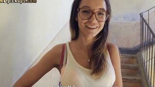Bigtit nerdy Hot pulled inside rides long cock into outdoor