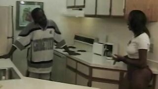 Ebony hunk gets to boned a college beauty on the kitchen