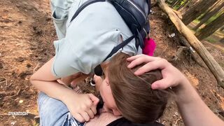 Amateur dark haired offer naughty fellatio at the forest and tak