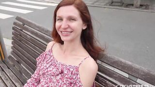 CzechStreets - Bombshell Russian cunt with mouth with a bushy twat has an orgasm into outside