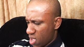 Ebony bitch blows dick on her knees then gets plowed rough