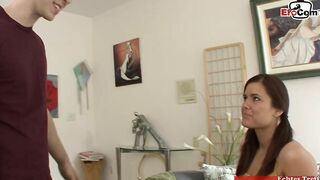 Inked dark haired hoe with tiny hooters gets a boob jizzed