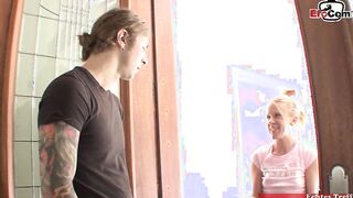 Slender blonde chick inside stripped socks seduced from a long cock