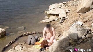 Ginger cunt with mouth and her cum shower at the beach