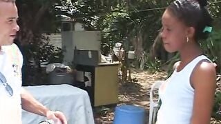 Thot gets cummed on after sucking off bro's dick outdoor