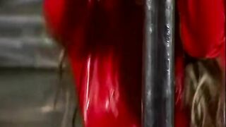 Crazy Sexy white blonde bimbo with red garter belt takes penis