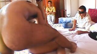 Gorgeous hispanic into leather mask fucks into booty and twat