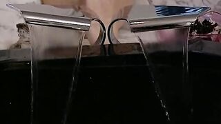 Hot into rubber slips shaving cream on her snatch