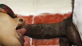 Vulgar african bitch with glasses gets pounded by stud