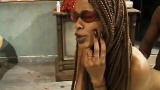 Vulgar african bitch with glasses gets pounded by stud