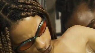 Vulgar african bitch with glasses gets pounded by stud