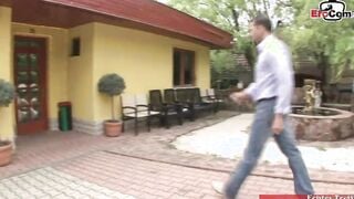 FFM anal threesome with the cleaning lady and a big titted dark hair