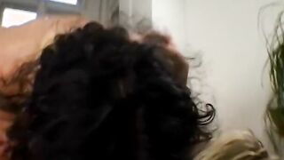 Blonde playmate is DPed by 2 fat dicks on couch